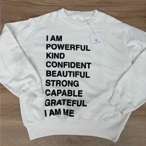 Anine Bing Ramona Empowerment Sweatshirt in white cotton